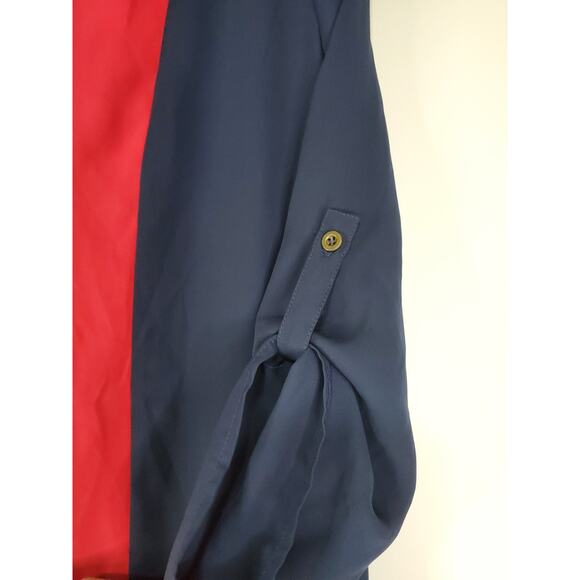 Meraki Large Color block Blue Pink Orange Meraki Brand 3/4 Sleeve V Neck blouse - Picture 3 of 8